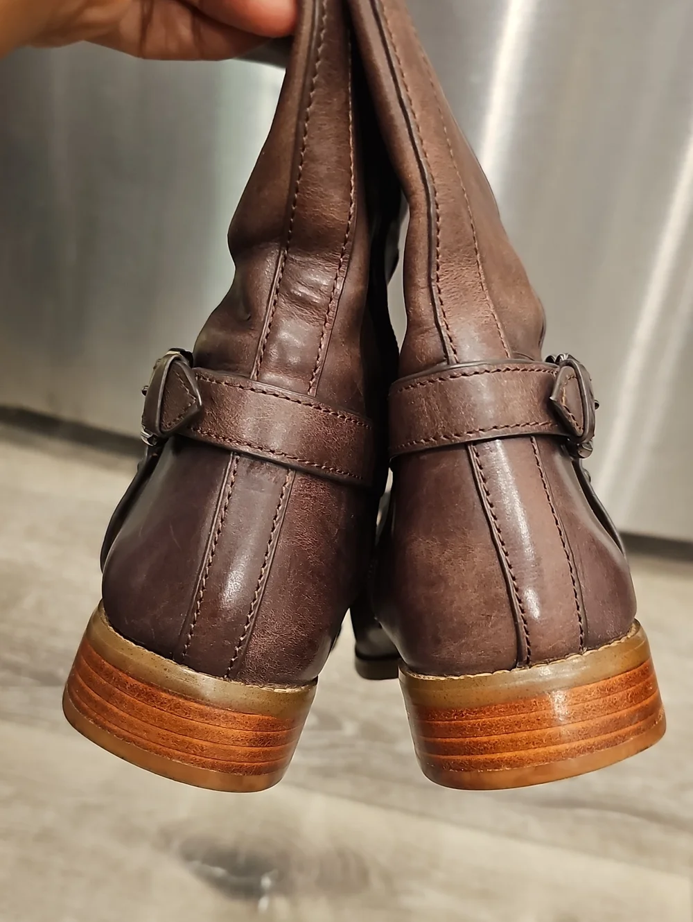 COACH Mabel Tall Brown Knee-High Riding Boots w/Chain Ankle Strap Leather Size 7